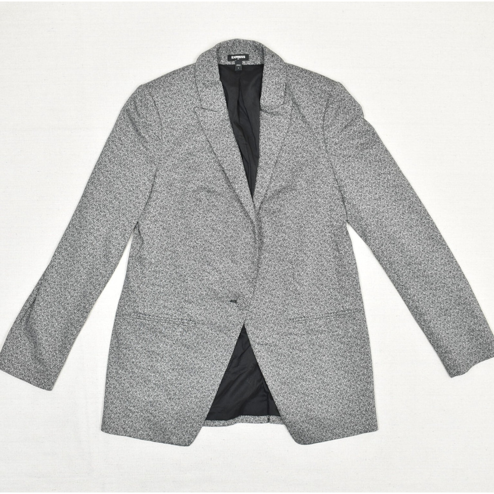 Express Women's One Button Blazer Jacket Geometric Cotton Blend Gray Size S
